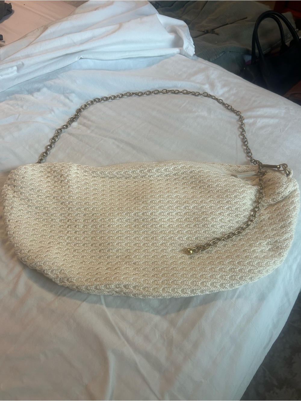 American Eagle Outfitters Cream Woven Crossbody with Gold Chain